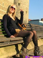 A kinky day trip out for Naughty Tinkerbell in her new summer dress and her short skirt and nylons